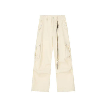 Autumn Winter New High Waist Solid Button Men's Clothing Wide Leg Trousers Loose Korean Pockets All-match Trend Chic Cargo Pants